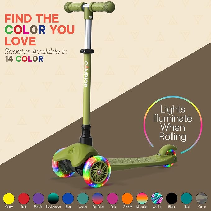 Neon Green Mini 3 Wheel Scooter for Kids – Lean-to-Steer Kick Scooter with LED Light-Up Wheels, Adjustable Handlebar, Wide Anti-Slip Deck, Smooth Wheels, Rear Foot Brake – Toddler Scooter for Ages 2+