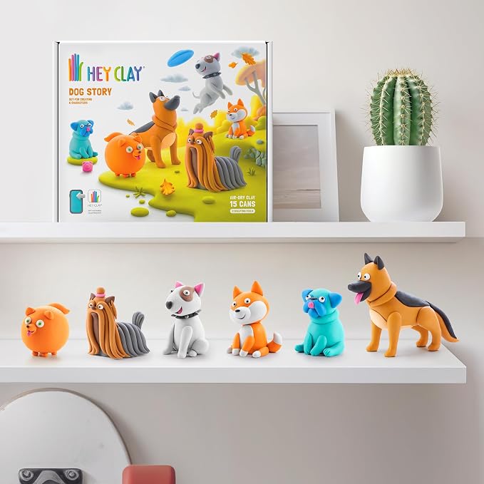 HEY CLAY Dog Story - Air Dry Clay Kit with Interactive App for Kids & Tweens, Modeling Clay and Crafts Set for Kids Ages 6 to 10