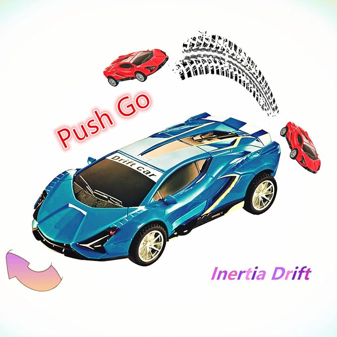 Inertia Drift Car Toy for Kids 3-6 Year Boys and Girls Model Vehicle,2 Pack Push Go Friction Powered Vehicles Stunt Cars, Toddler Car for Kids Aged 3+ Gifts