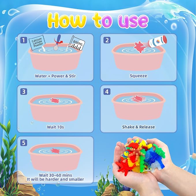 Magic Water Elf Toy Kit with 20 Magic Gels and 24 Molds, DIY Party Favors | Craft for Kids, Aqua Squishy Set, Birthday Gifts, Create Your Own Water Pets