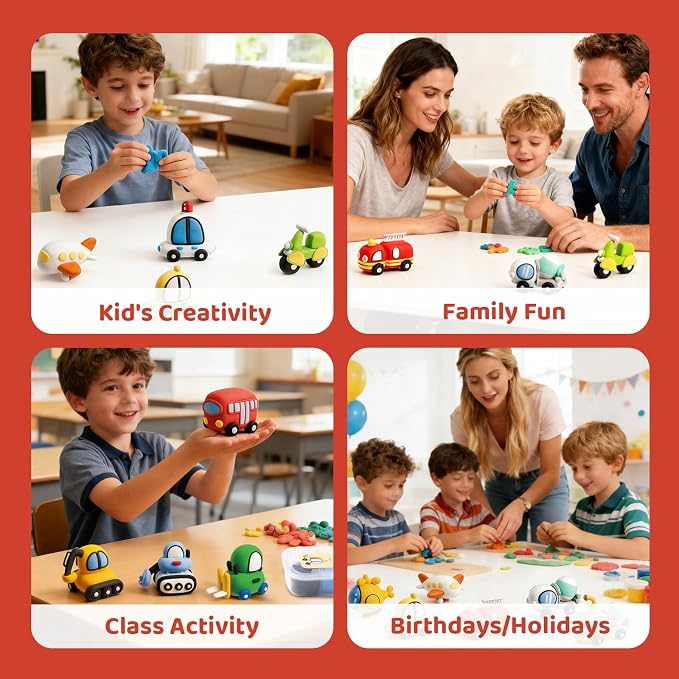 Both idea Air Dry Clay Kit, Car Theme | 12 Packs, Non-Toxic Kids Gift | School & Party: Perfect for classroom art activities, birthday party favors, creative family DIY, and holiday celebrations.