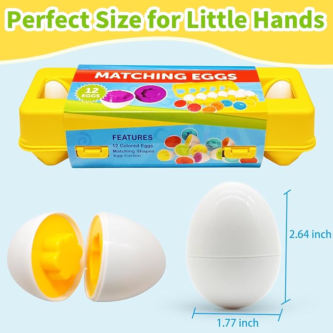 WEEJOYGAM Egg Toy, Toddler Montessori Toys for 1 2 3 Year Old Boy Girl Birthday Gift, Shape Sorter Color Sorting Matching Eggs for Toddlers 1-3, Play Egg Puzzle Sensory Fine Motor Skills Learning Game
