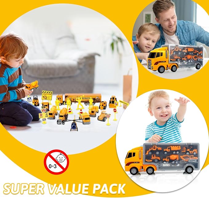 ALOTJOY Toys for Boys,13 Pcs Engineering Die-cast Construction Car Toddler Toys for 3 Year Old Boys Vehicles Gifts Kids Toys for Age 3 4 5 6 7 Year Old Kids