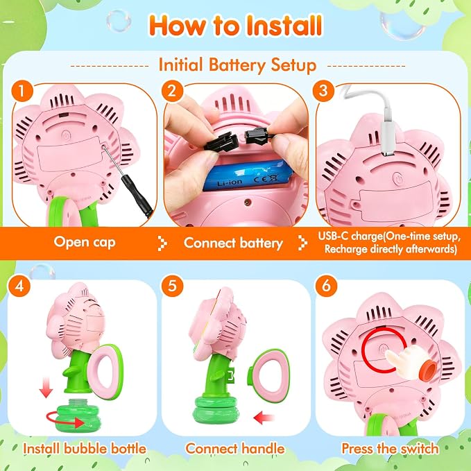 Yunaking Bubble Machine Wands Kids Toys: USB-C Rechargeable Bubbles Gun Maker Outdoor Toys LED Light Easter Basket Stuffers Birthday Valentines Gift for 3 4 5 6 7 8 Girl Toddlers Kids Party Wedding