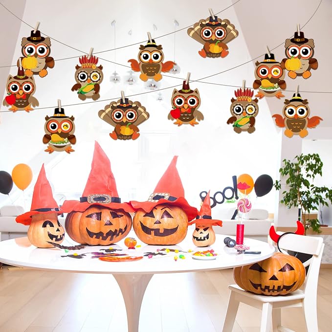 30Pcs Thanksgiving Craft Kits DIY Owl Craft, Thanksgiving Fall Art Craft Make Your Own Card Sticker Set for Home Game Activities