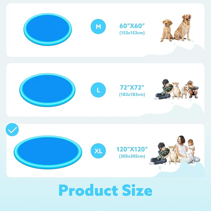 SLOOSH 120" Non-Slip Splash Pad Sprinkler - Outdoor Water Toys Play Mat for Toddlers Kids Dogs, Outside Thickened Sprinkler Pool Party Durable Backyard Fountain for Girls Boys Pets(120in, Blue)