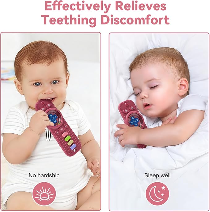 Baby RattlesTeething Toy for Babies 3-6-12 Months, Teething Relief, Silicone Infant Teethers TV Remote Shaped, Toddlers Sensory Toys, Newborn Must