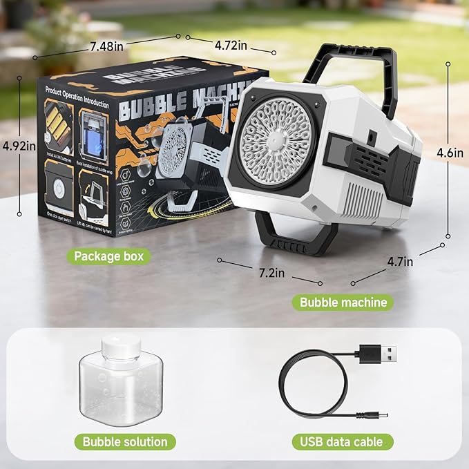 Bubble Machine for Children, Powered by USB Adapter or Battery, Suitable for Indoor & Outdoor Birthday Parties, Weddings & Outdoor Activities