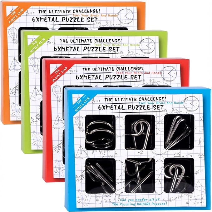 24 Packs Large Metal Bulk IQ Wire Metal with Paper Box Gift Package Educational Valentine Gifts Easter for Party Favor Adults Challenge Gifts(4 Colors,Standard Styles)
