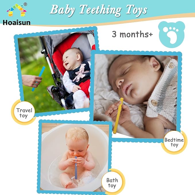 Teething Straws Sticks for Babies 6-12 12-18 Months, 8 Pack Teething Toys 3-6 Months, Silicone Teethers for Babies Toddlers Nursing Biting Chewing, Autism Chew Toys for Sensory Kids Teething Relief