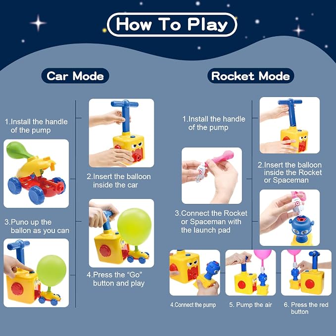 BAKAM Toddler Toys 3-4 for Boys Girls, Balloon Launcher & Powered Car Set, Fun Toddlers STEM Toy Balloon Pump Cars Racer Kit for Kids 3-5 (Monster)