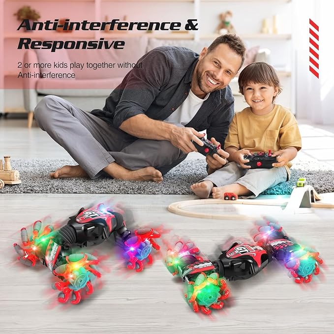 1:16 Gesture Sensing RC Stunt Car, Hand Controlled Remote Control Twist Cars with Light & Music, 4WD 360° Rotate Transform Drift, Gifts for 8-12 Kids Age 8 9 10 11 12 Yrs Old