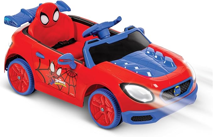 Huffy Marvel Spiderman 12V Ride-On Car, Ages 3–5, Parent Remote Control, Forward & Reverse, Realistic Sounds, Spidey and His Amazing Friends, Max 2.8 MPH