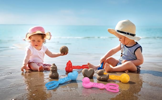 4 Pcs Sand Molds Maker, Beach Toys for Kids, Duck/Ball/Heart/Snowman Shapes, Sandbox Outdoor Play Sand Toys, Gifts(Red/Pink/Yellow/Blue)