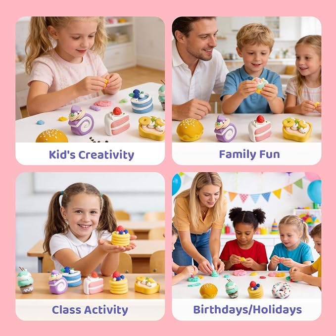 Both idea Air Dry Clay Kit, Cake Theme | 12 Packs, Non-Toxic Kids Gift | School & Party: Perfect for classroom art activities, birthday party favors, creative family DIY, and holiday celebrations.