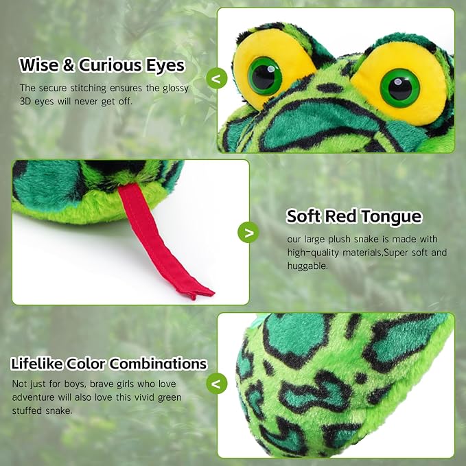 MaoGoLan 98 Inch Giant Snake Stuffed Animal Long Snake Plush, Green Boa Constrictor Plush Toy for Kids, Teens, Cuddly Body Pillow for Adults Mothers Day Halloween Prank Props
