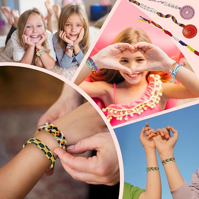 Rdfmy Friendship Bracelet Making Kit for Girls — DIY String Bracelet Maker with Letter Beads, Arts and Crafts Jewelry Kit for Kids Ages 6-12, Birthday Summer Camp Gifts for Teens Pink with Purple
