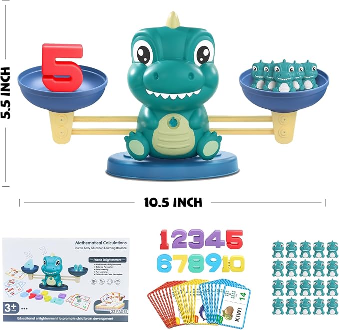 Snugzy Dinosaur Balance Counting Toys, Number Counting Scale Games for Kids Cool Math Learning Games for Boys and Girls Preschool Kindergarten Learning STEM Montessori Educational Toys for 3+