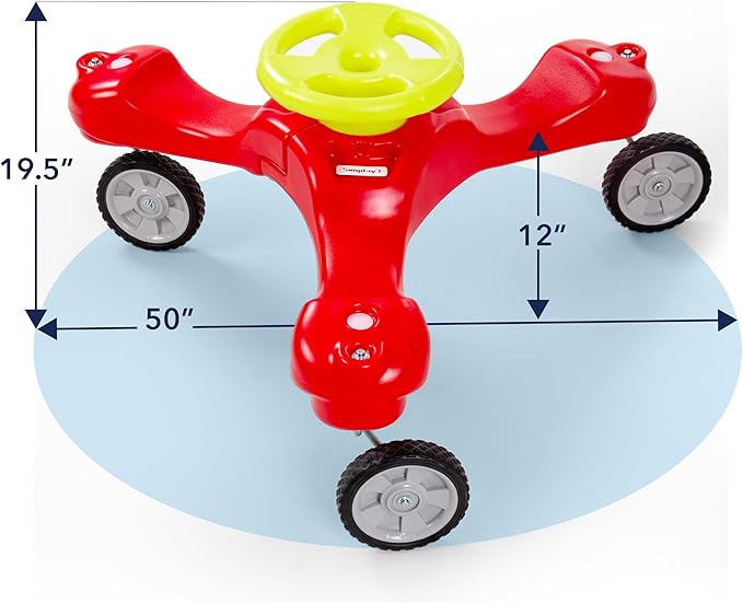 Simplay3 Boomerang Bike Ride-On Trike Toy for Ages 1.5-5, Accommodates Up to 3 Kids, Swivel Caster Wheels, 32" x 32" x 19.5", Red
