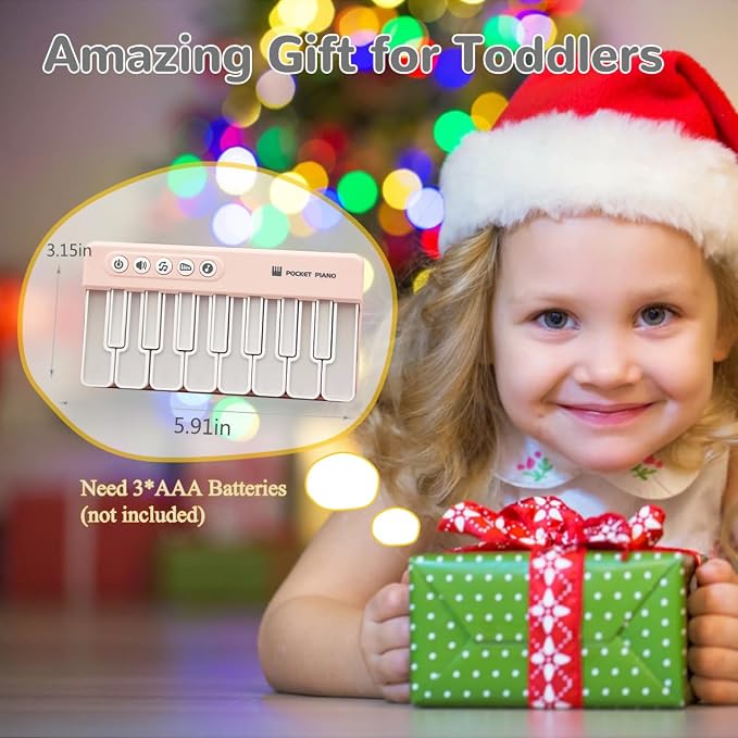 Toddlers Piano Toy with Rainbow Lights, Portable Travel Piano Keyboard Musical Instrument Learning Toys, Music Interactive Birthday Gift for 3 4 5 Year Old (Pink)