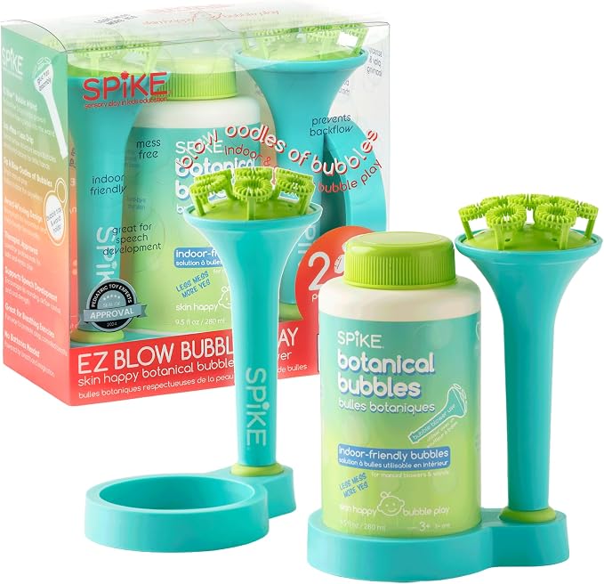 Innobaby Spike Mess Free Botanical Bubbles w/ 2 EZ Blow Wands & Trays -Aqua