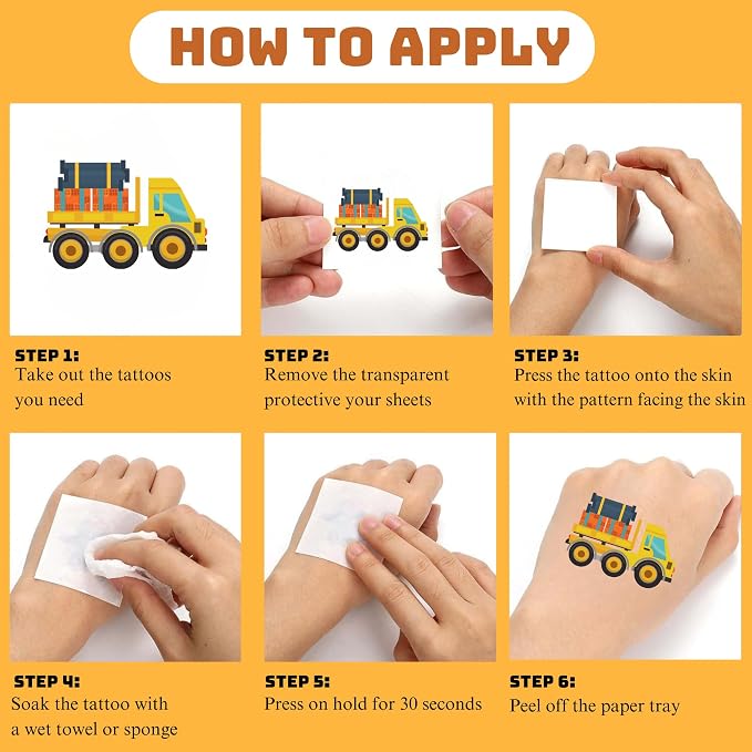Cars and Trucks Temporary Tattoo for Kids - 50PCS Cars Construction Tractor Tattoos Party Birthday Decorations Excavator Construction Vehicle Tattoo Body Sticker for Kids Boys Girls Party Bag Filler