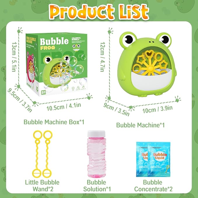 Frog Bubble Machine Toys for Kids 3-8 Years Old: Bubble Blower Maker with 2 Solutions, Outdoor Party Toy, Birthday Gift for 3 4 5 6 7 8 Year Old Girls Boys