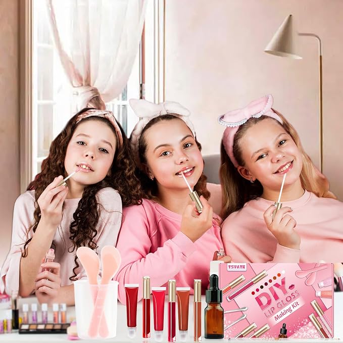 TSVATE Lip Gloss Making Kit, Lip Gloss Kit, Diy Lipgloss Set, Fun Make Your Own Lipgloss Kids Lip Gloss for Girls, Women, Moisturizing Lip Gloss Base, Jojoba Oil, Tubes, Gift for Her