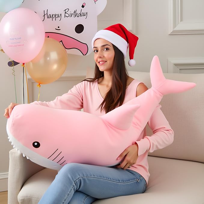 Ryttir 39.4 Inch XXL Giant Shark Stuffed Animals,Chubbier Shark Pillow Soft Shark Plush Shark Body Pillow Stuffed Shark Décor, Perfect Chrismas Stress Relief Gift for Kids Women