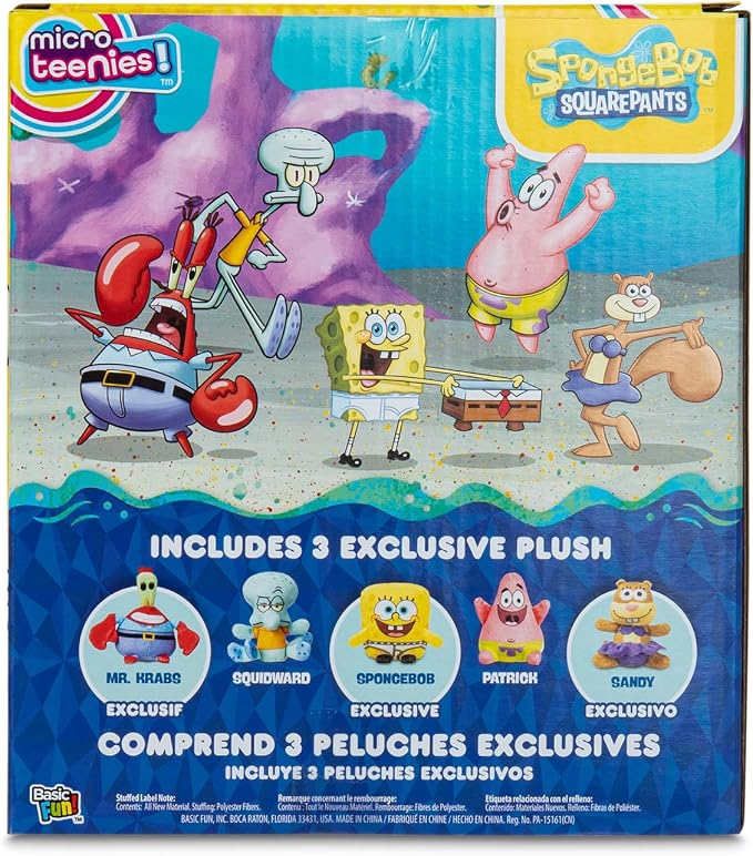 Micro Teenies - Spongebob Square Pants 5-Pack - Collectible Miniature Plush Figure, Suffed Animal, Toy Mini Soft Figure for Kids Ages 4+