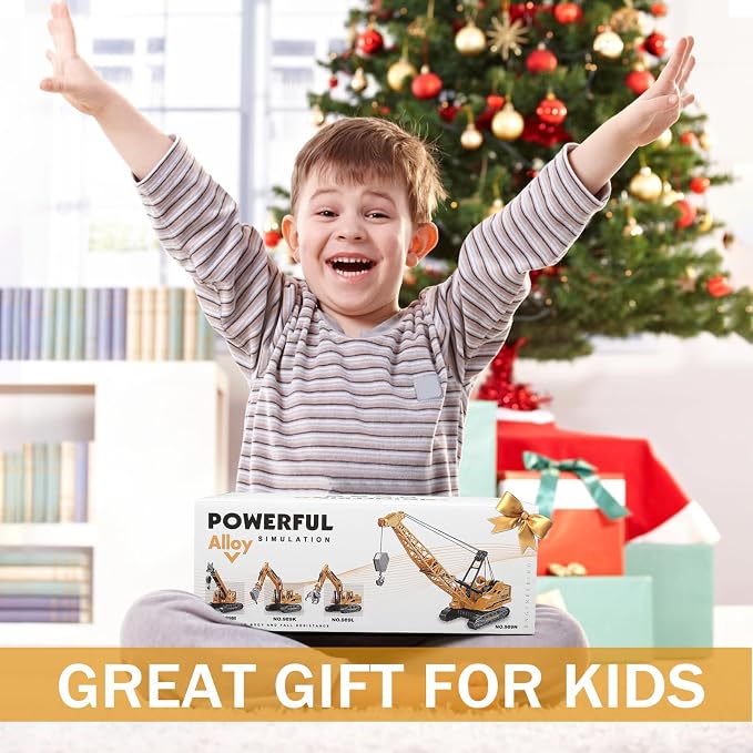 Metal ABS Crane Toy, Diecast Construction Vehicles Crane Model Car with Manual Lifting Button, Truck Building Toys for Kids Boys Ages 3-7, 8-12 Christmas and Birthday Gifts