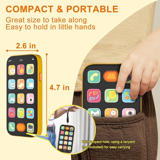 Bilingual Baby Phone Toy Phone for Toddler 1-3, Fun Early Learning Musical Baby Toys for 6-12 Months with Sounds and Light, English/Spanish, Gift for 1 Year Old Boys Girls Kids Infant, Orange