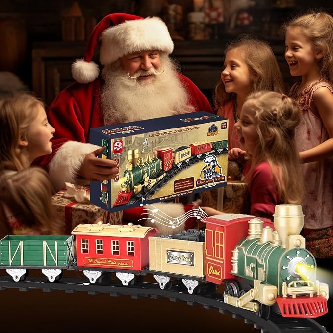 Electric Train Set for Kids Ages 4-8, Complete Toy Train with Lights & Sounds, Train Toys with Cars & Tracks for Christmas and All-Year Play