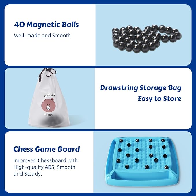 Magnet Game, Magnetic Game for Kids and Adults, Table Top Board Game for Kids 8-12, Magnet Chess Game 40Pcs for Family Games Night, 2-4 Players