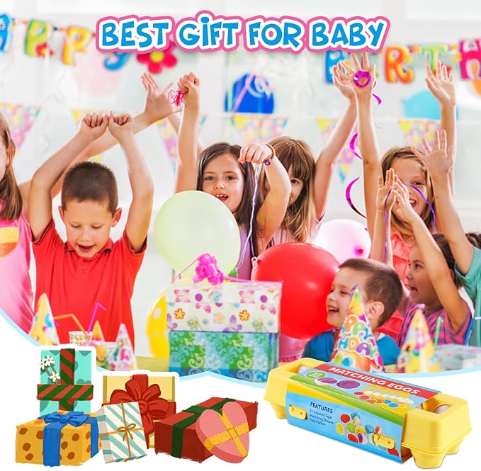 LOOIKOOS Easter Egg Toy for Toddlers 12 pcs Set Color & Shape Recoginition Sorter Puzzle for Easter Travel Bingo Game Early Learning Educational Toys Kids