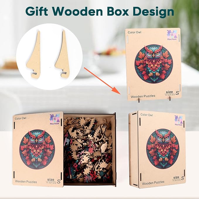 Mocfesk Wooden Puzzles for Adults, Colorful Owl Puzzles 200 Pieces, Unique Shaped Jigsaw Puzzles for Adults and Kids, Birthday Gifts Fun Challenge Family Game 11.2'' x 11.2''