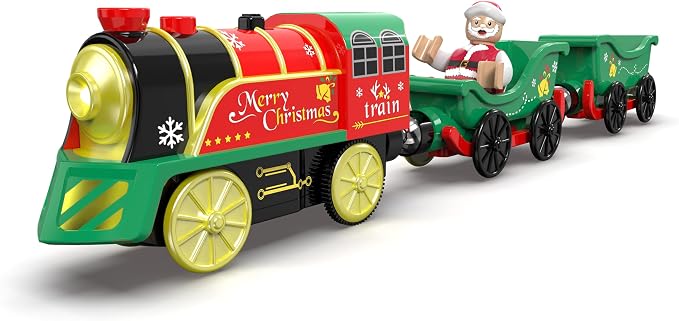 Electric Train Set for Wooden Tracks, Battery Powered Trains Toy with Lights & Sounds for Toddlers, Motorized Train for Kids Compatible with Thomas & Friends, Brio, Chuggington