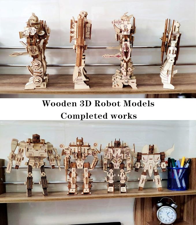 3D Wooden Robot Puzzle,4 Piece Set Wood Crafts DIY Assembly Puzzle,Wooden Robot Model Kits,3D Wood STEM for Adults & Teens Christmas Birthday Gifts,Room Décor