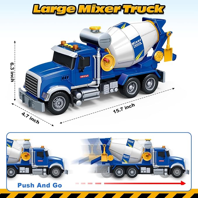 SpringFlower Toddler Trucks Toy, Large Mixer Truck Toy with Lights & Sounds, Truck Vehicle Boy Toy for 3 4 5 6 Year Old Boys, Christmas Birthday Gifts for Boys & Girls