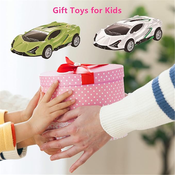 2 Pack Race Cars Pull Back, Push Go Inertial Drift Car Models for Toddlers - 3+ Year Old Toys for Kids Ages 4-8 - Perfect Car Toy Set