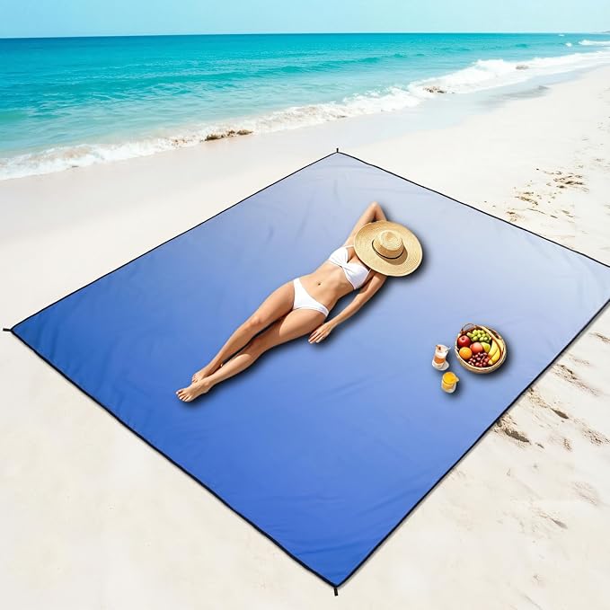 WIWIGO Beach Blanket Waterproof Sandproof Beach Mat 79" X 83"/10'x9'for 2-8 Adults Quick Drying Outdoor Picnic Mat Beach Accessories for Travel, Camping, Hiking
