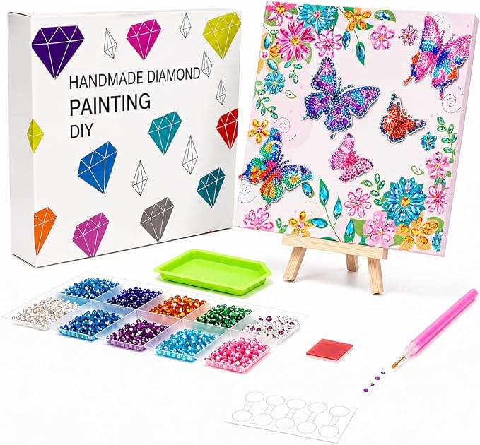 LCOZX 3D Fluttering Butterfly Diamond Art Kit for Kids Ages 8-12–Sparkling Gem Painting with Wooden Stand, Easy Arts & Crafts for Girls & Boys, Unique Birthday Gift & Bedroom Decor