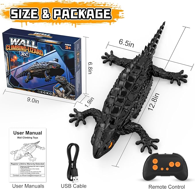 RC Wall Climbing Gecko, Rechargeable Wall Crawler Lizard for Kids Toys, 360° Rotating Remote Control Robot with Light, RC Stunt Car Toys for 3-12 Year Old Boys Girls Kids