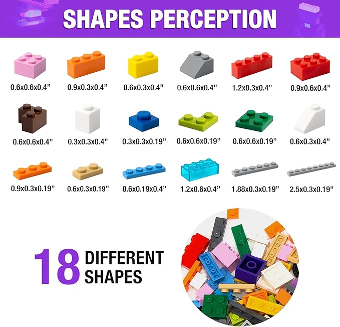 MANNIDOO 595 Pieces Building Bricks, Building Bulk Block with 4 Packs 5" x 5" Stackable Plates and 46PCS Wheel Accessory - Compatible with All Major Bricks, Gfits for Kids - 18 Shape/16 Color