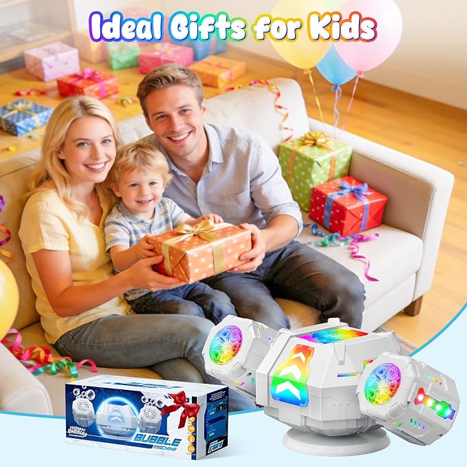 2026 RC Bubble Machine, 30000+ Big Bubbles Automatic Bubble Maker, Rechargeable Bubble Blower with 360° Rotation, 9 Lights & 2 Speeds, Outdoor Bubble Toys Gifts for Kids, Weddings, Birthday Parties