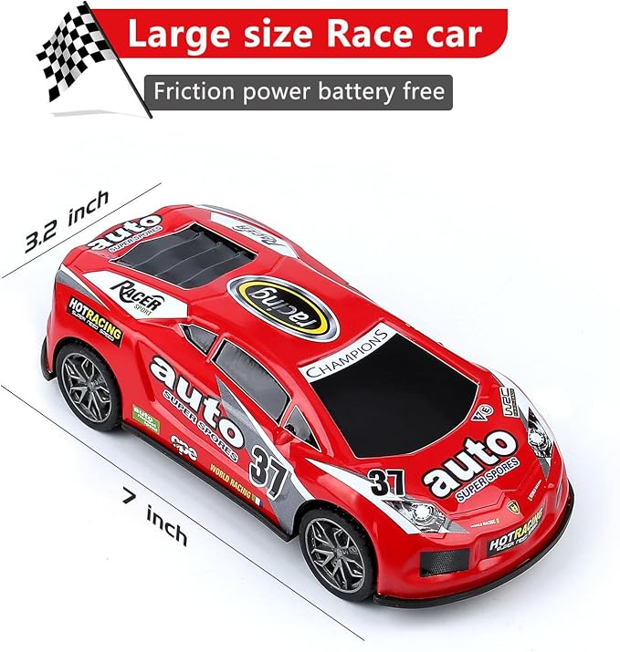 ZOHANINDL 7 inch Friction Power Car Toys Set, Push and Go Pull Back Trucks Wind up Race Car 3 Pack Suitable for Toddlers 3 4 5 6 7 Year Old Kids Toys for Boys and Girls Birthday Party