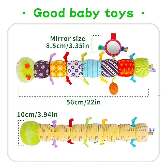 2026 Soft Plush Caterpillar Baby Musical Toy for 0-12 Months Newborn Tummy Time Training, Infant Sensory Stuffed Doll with Rattle, Crinkle Paper & Mirror, Unisex Baby Shower Gift for Boys Girls