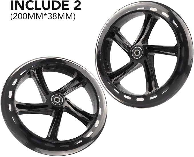 2-Pack 200mm Scooter Replacement Wheels - 8-Inch Wheels for Razor A5, Lascoota, Kid, Youth, Adult Kick Push Scooter (Black)