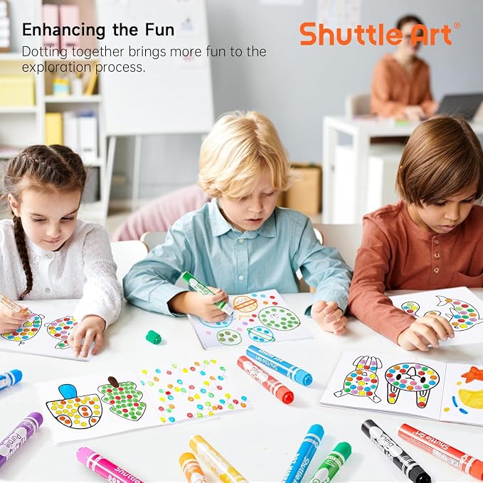 Shuttle Art Dot Markers, 36 Colors Washable with 135 Activity Sheets, 5 Activity Books, Fun Art Supplies for Kids Toddlers and Preschoolers, Non Toxic Water-Based Paint Daubers, Dot Art Markers