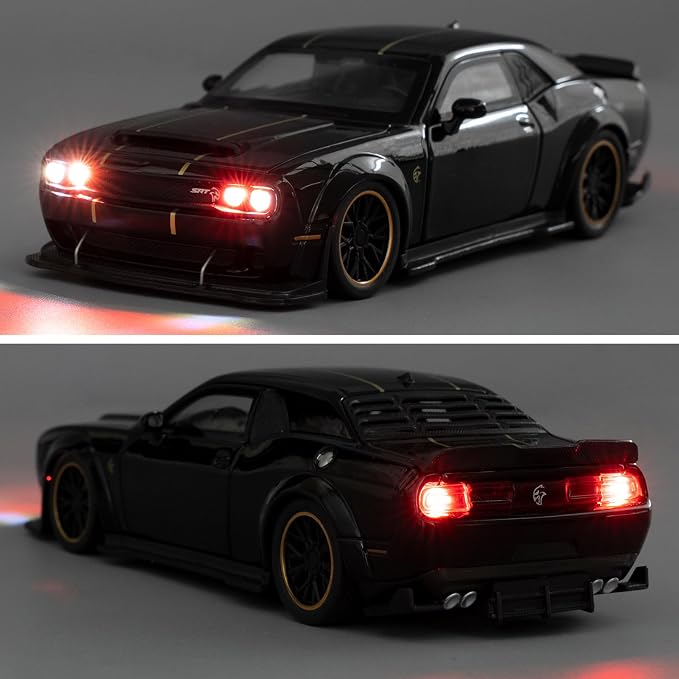 WAKAKAC Compatible for Hellcat Toy Cars, Pull Back Die-cast Vehicles, Collectible Cars with Sounds&Lights for Kids Boys Girls and Adults, Gift Black